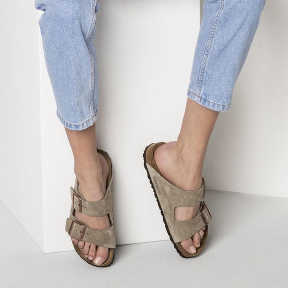 Birkenstock Arizona Taupe Suede soft sole size 38N